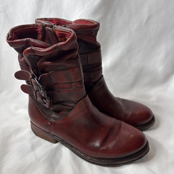A.S.98 Shoes - A.S.98 Airstep Women 7.5-8 / 38 Burgundy Red Leather Biker Ankle Boho Boots